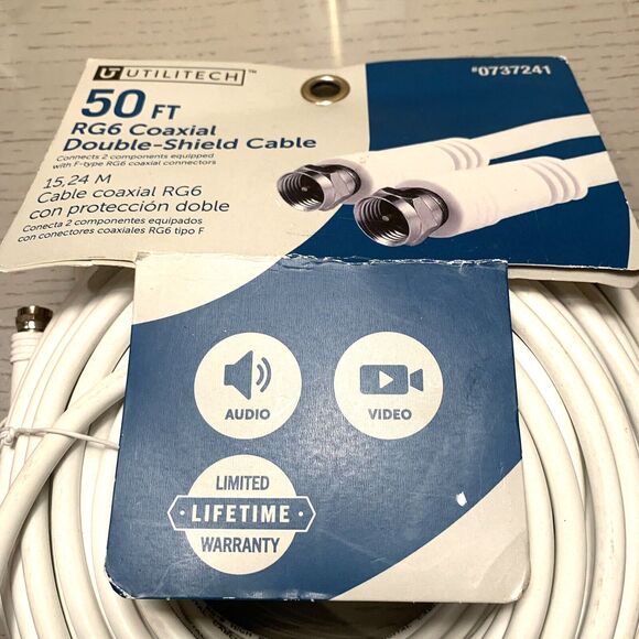 Utilitech RG6 Coaxial Double Shield Cable 50ft F-type New - Picture 1 of 3